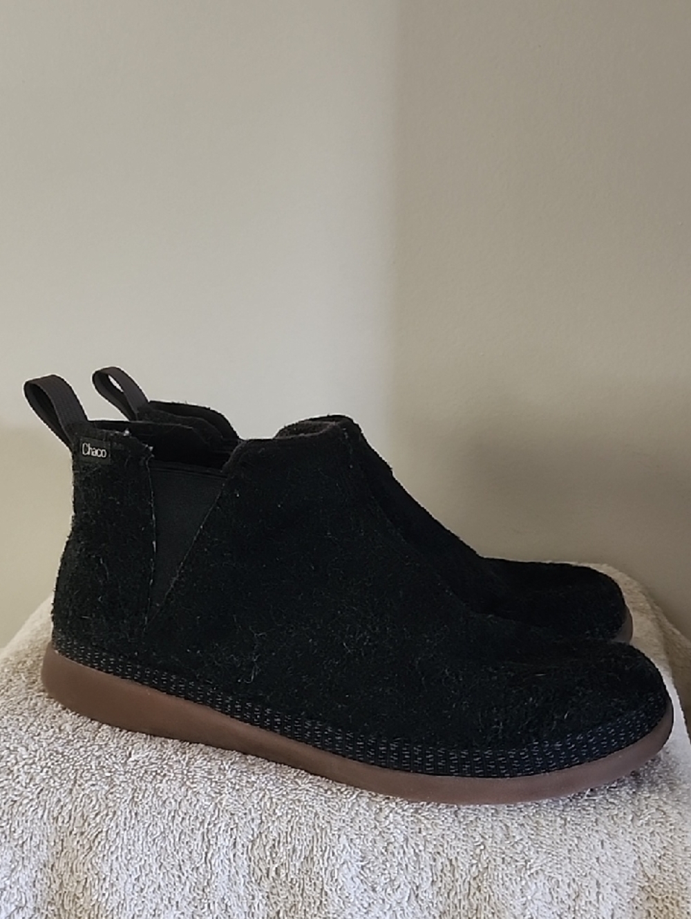 Chaco Women's Revel Black Slip-On Boots with Brown Sole